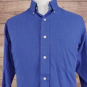 Chaps Shirt Mens XL 17 32/33 Regular Fit Blue Check Button-Up Wrinkle Resistant